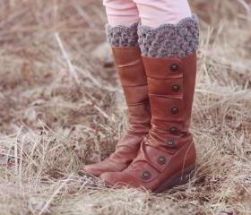 Boot Cuffs Gray Lace Boot Toppers Grey Bootcuffs Crochet Leg Warmers Sock Tops