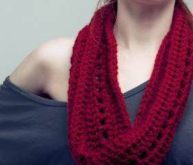 Red Infinity Scarf Infiniti Crochet Cowl Womens Eternity Scarf